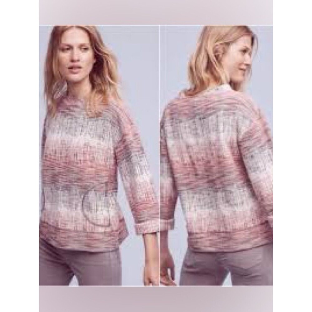 Anthropologie Postmark Textured Pullover Sweatshirt Red White Blue Medium